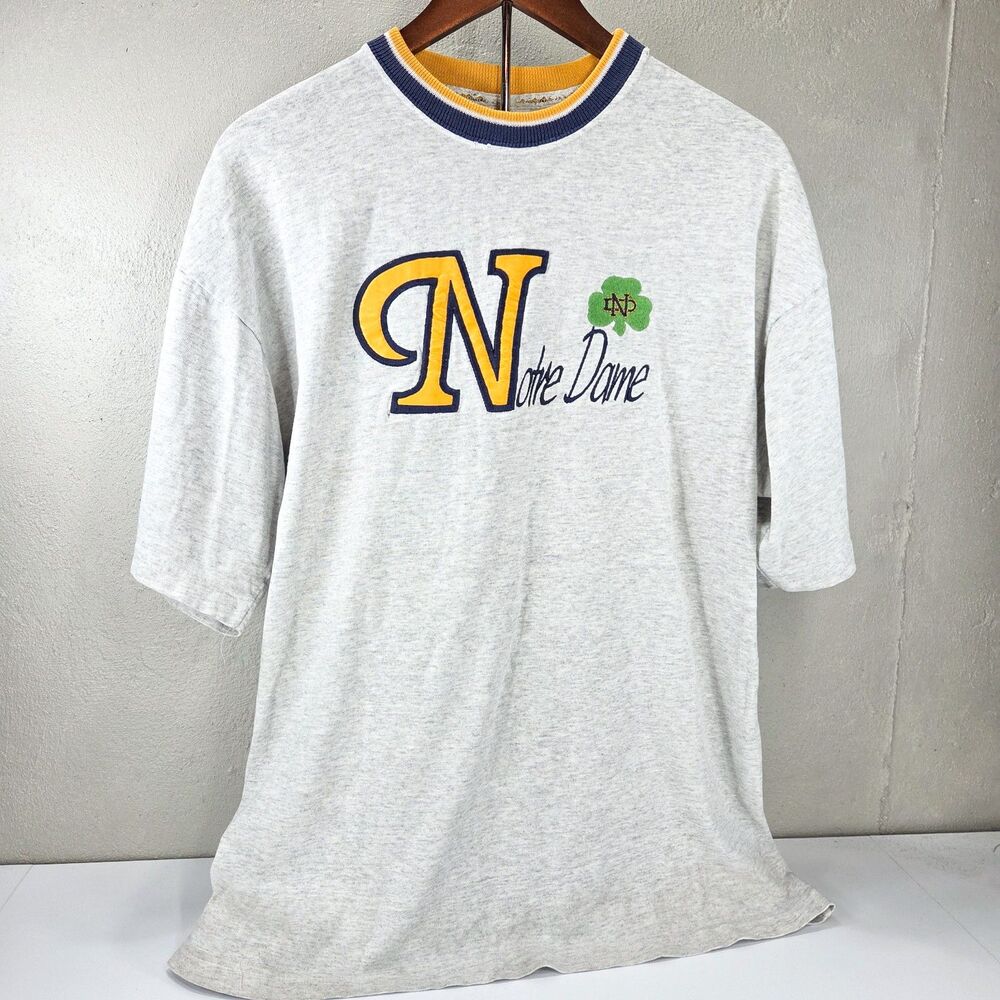 Vintage 90s Legends Athletic Notre Dame Fighting Irish Ringer Shirt Men's XL